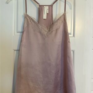 Anthropologie Pink Lace Trim Chemise
